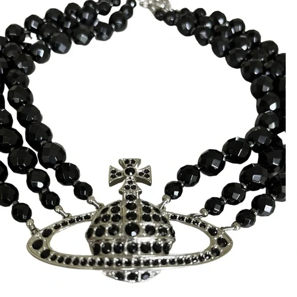 【Vivienne Westwood】Messaline 3 row choker Messaline Three Row Choker in PLATINUM-RUTHENIUM-BLACK-AGATE